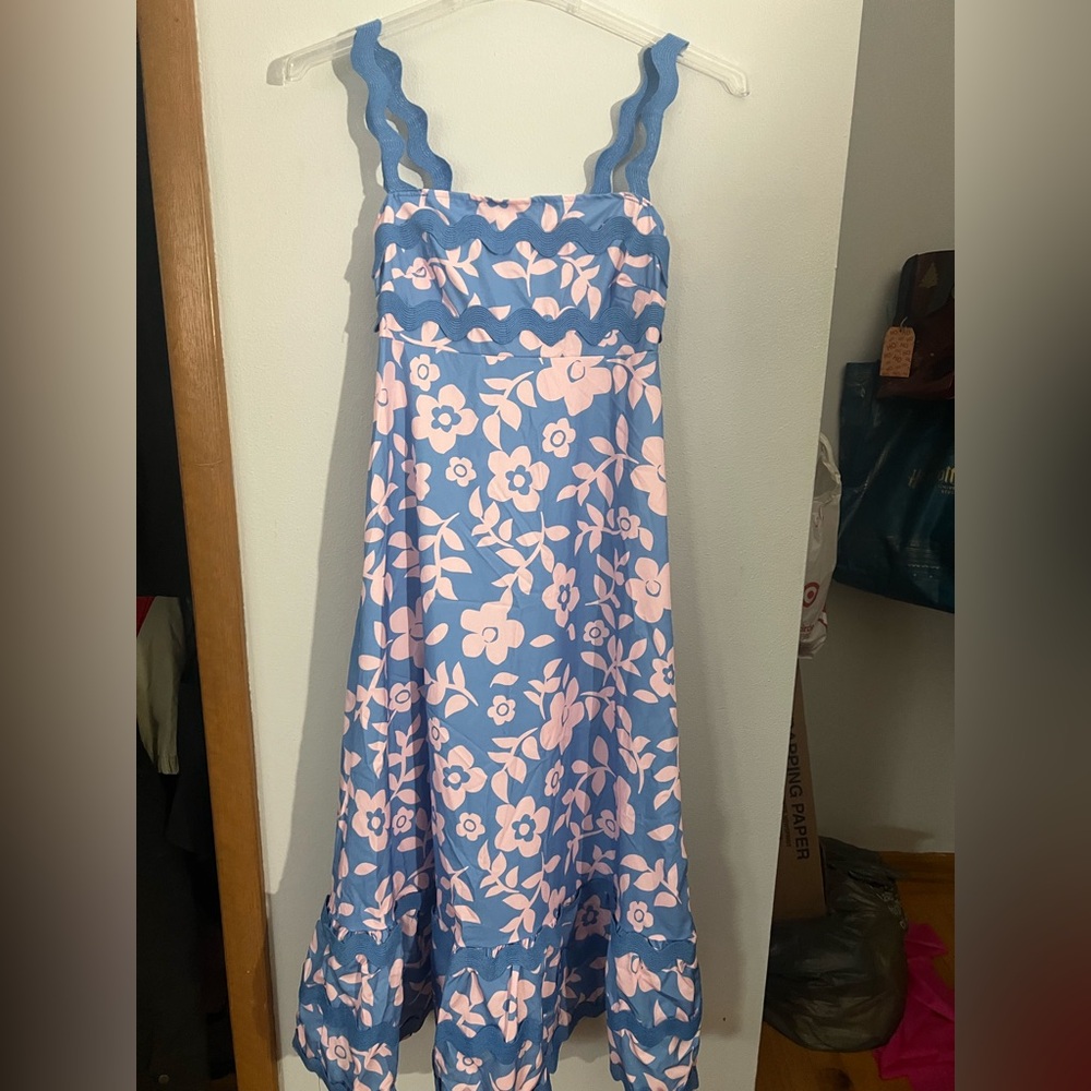 Sunday Blue and Pink Floral Midi Dress